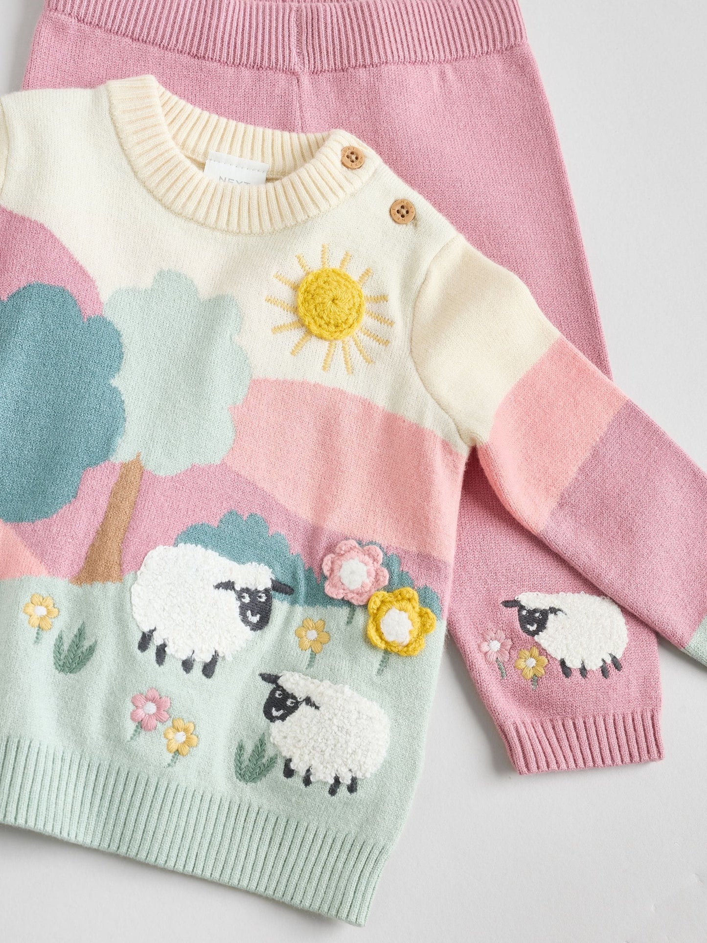Pink Sheep Scene Baby Knitted Jumper and Leggings Set 2 Piece (0mths-2yrs) image 7