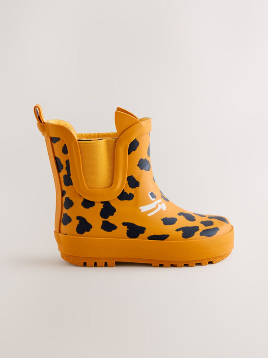 Yellow Leopard Print Warm Lined Ankle Wellies image 2