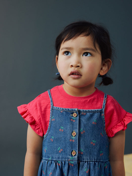 Dsiney Kidz - Dark Blue Cherry Printed Denim Playsuit and T-Shirt (3mths-7yrs) image 2