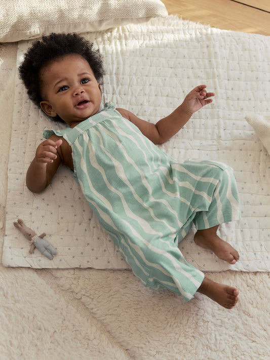 Sage Green Stripe Baby Long Leg Jersey Romper (0mths-3yrs) image 2