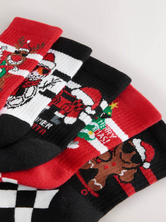 Red/Black Christmas Cotton Rich Socks 5 Pack image 3