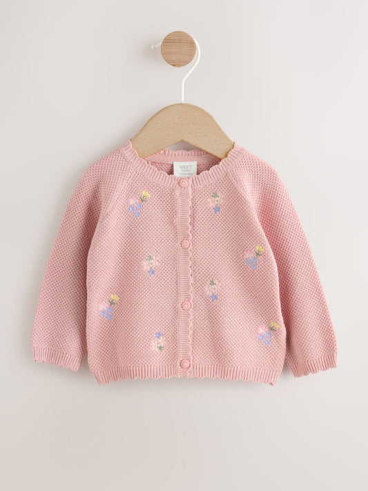 Pink Floral Embroidered Floral Embroidered Baby Cardigan (0mths-2yrs) - image 1