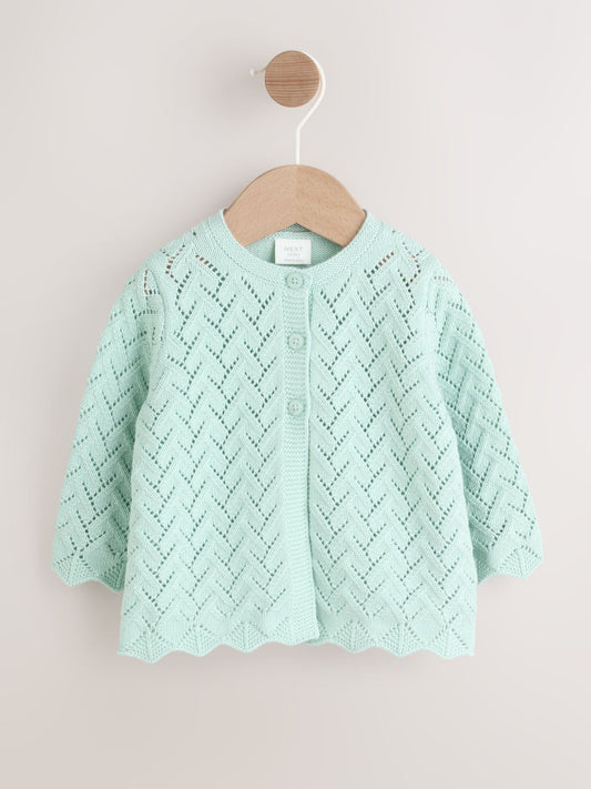 Green Pointelle Knitted Baby Cardigan (0mths-2yrs) - image 1