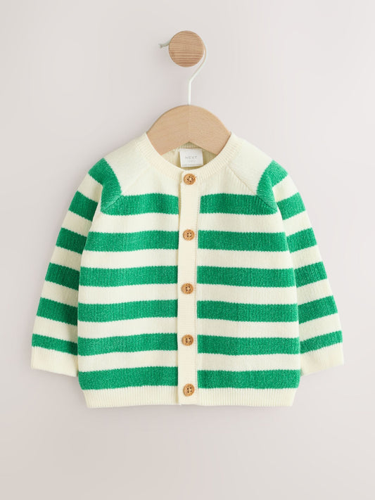 Green Striped Button Through Chenille Baby Cardigan (0mths-2yrs) - image 1