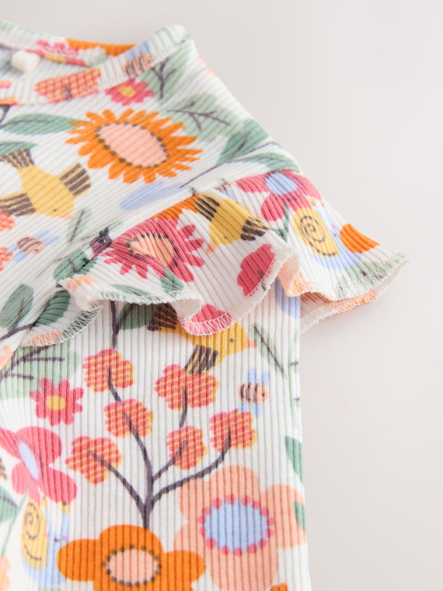Orange Ditsy Floral Long Sleeve Ribbed Frill Top (3mths-7yrs) image 7
