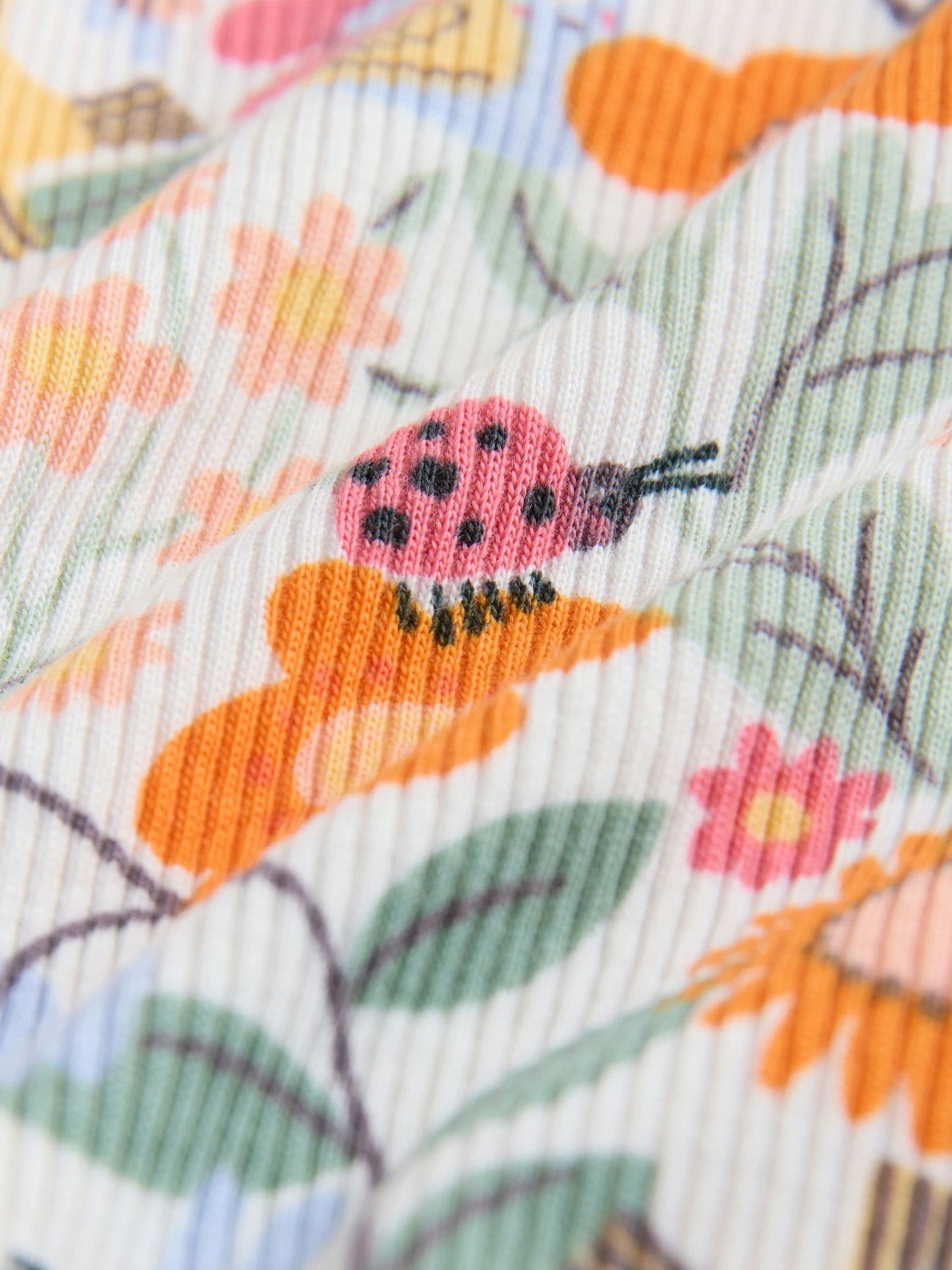 Orange Ditsy Floral Long Sleeve Ribbed Frill Top (3mths-7yrs) image 7