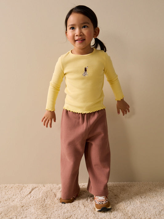 Lemon Yellow Dog Long sleeve Embroidered Ribbed Top (3mths-7yrs) image 2