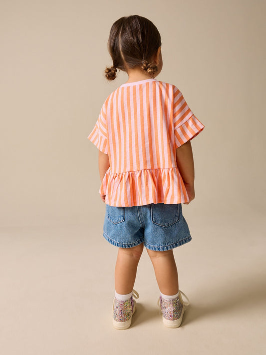 Dsiney Kidz - Pink/Orange Stripe Short Sleeve Peplum T-Shirt (3mths-7yrs) image 2
