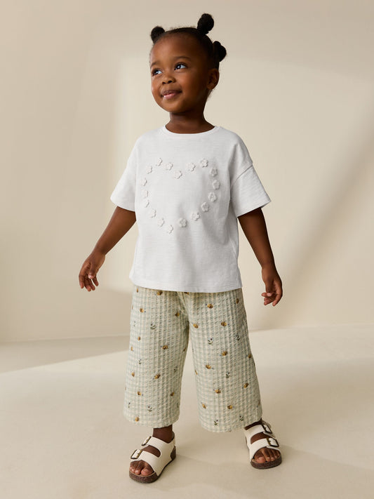 Dsiney Kidz - Ecru White Short Sleeve Heart Embroidered Top (3mths-7yrs) image 2