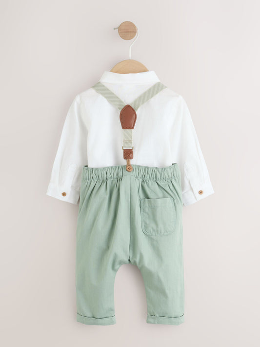 Dsiney Kidz - Sage Green Baby Shirt Trousers and Braces Set 3 Piece (0mths-2yrs) image 2