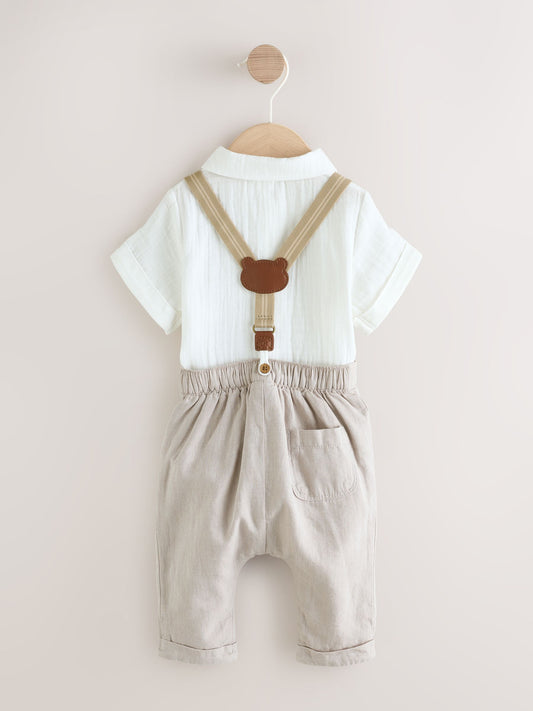 Dsiney Kidz - Neutral Baby Shirt Trousers and Braces Set 3 Piece (0mths-2yrs) image 2
