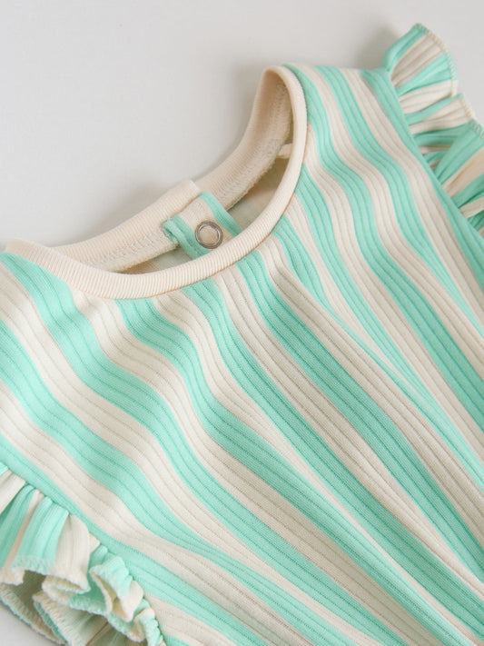 Multi Pastel Stripe Frill Shoulder Baby Rompers 4 Pack image 3