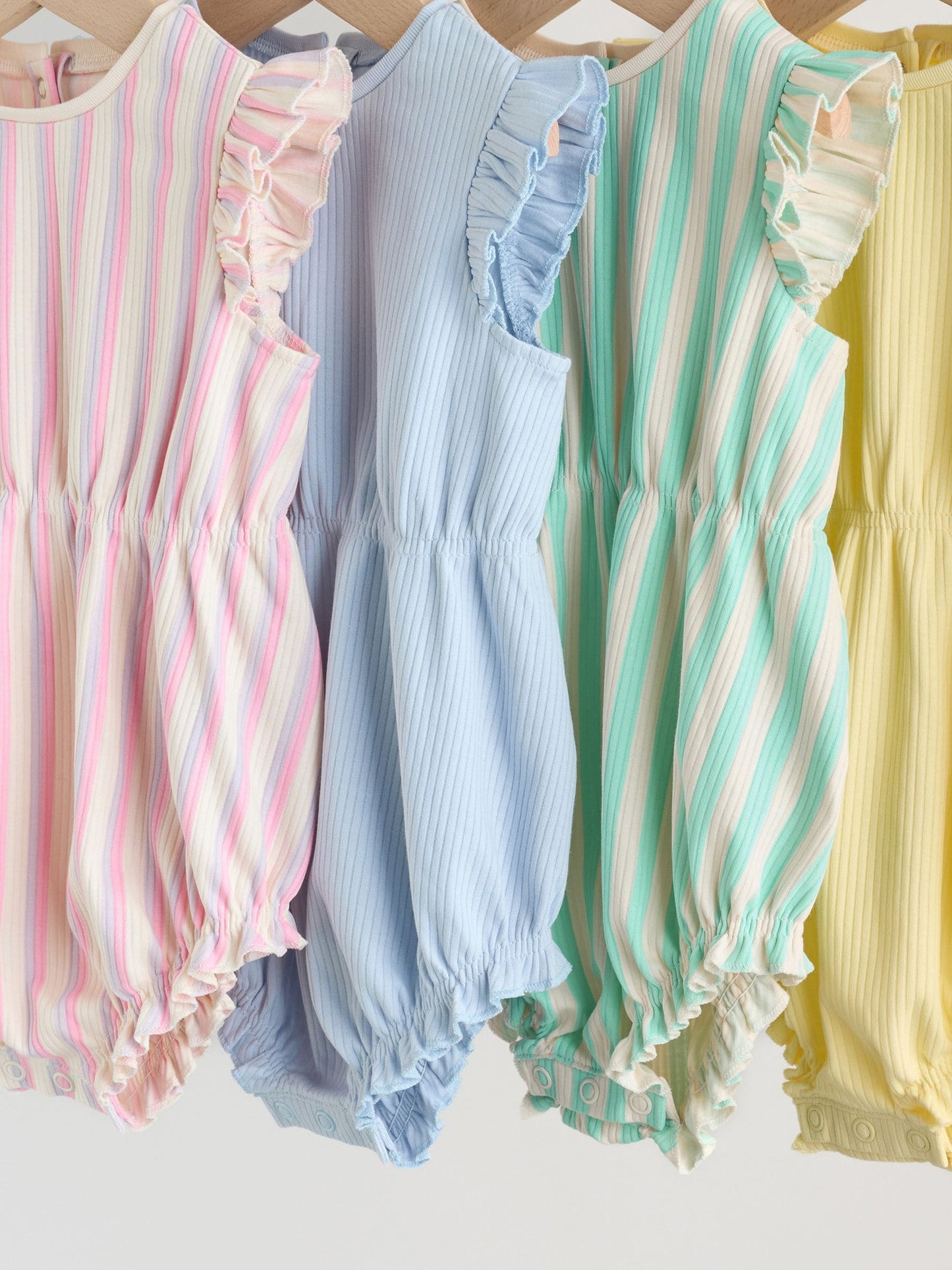 Multi Pastel Stripe Frill Shoulder Baby Rompers 4 Pack image 8