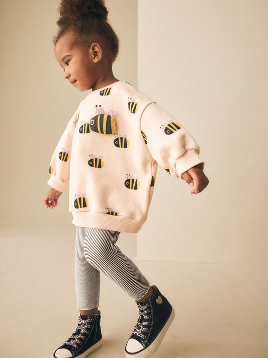 Cream Stripe Bee Sweatshirt and Leggings Set (3mths-7yrs) image 3