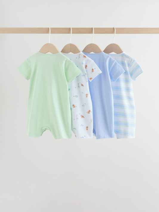Green Blue Safari Animal Jersey Baby Rompers 4 Pack image 2