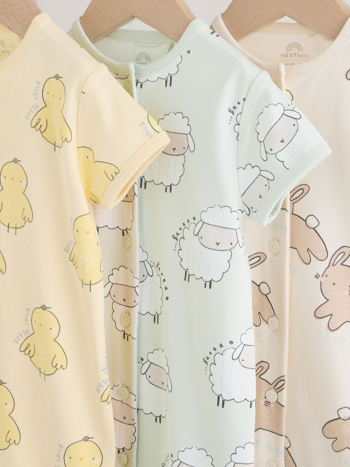 Yellow Spring/Character Button Through Baby Jersey Rompers 3 Pack image 9