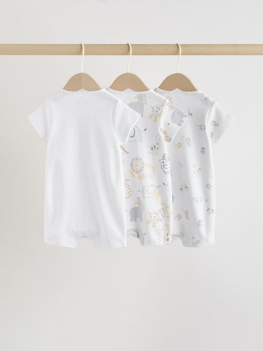 White Safari Animal Embroidered Jersey Baby Rompers 3 Pack image 2