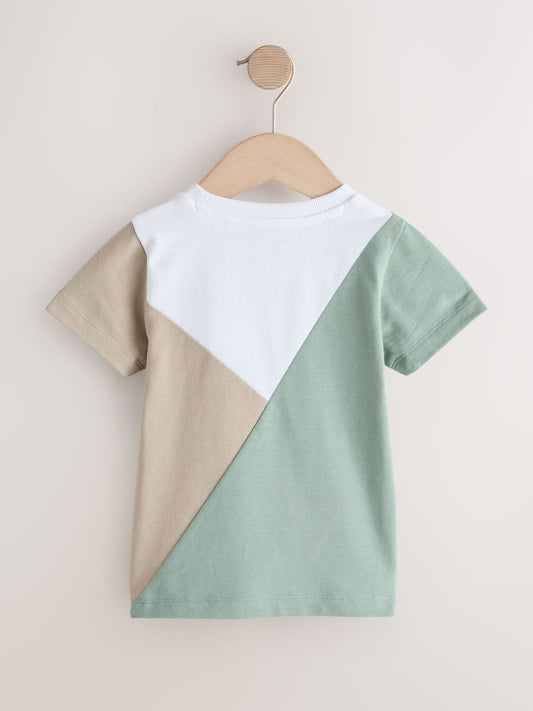 Sage Green/Neutral/White Short Sleeve Colourblock T-Shirt (3mths-7yrs) (3mths-7yrs) image 3