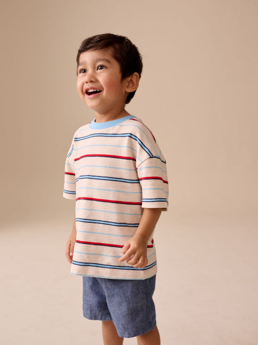 White/Red/Blue Short Sleeve Stripe T-Shirt (3mths-7yrs) (3mths-7yrs) image 2