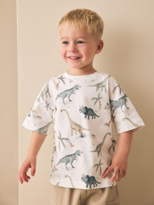 White Watercolour Dinosaurs Short Sleeve All-Over Print T-Shirt (3 Month-7 Years) (3mths-7yrs) image 3