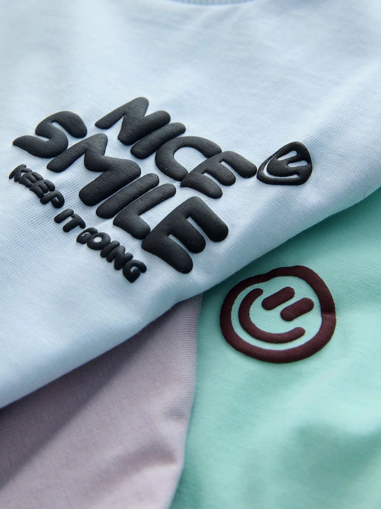 White/Blue/Green/Black/Purple Small Short Sleeve Graphic T-Shirts 5 Pack (3mths-7yrs)