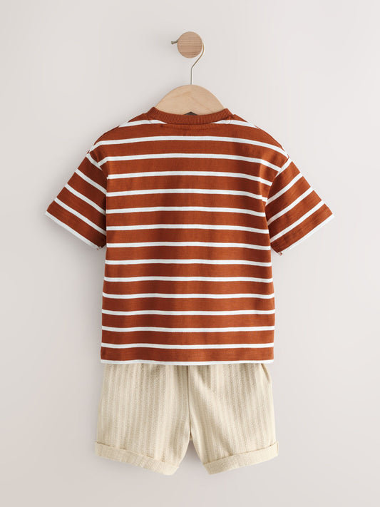 Rust Brown Stripe Padded Animals Short Sleeve T-Shirt and Shorts Set (3mths-7yrs) image 2