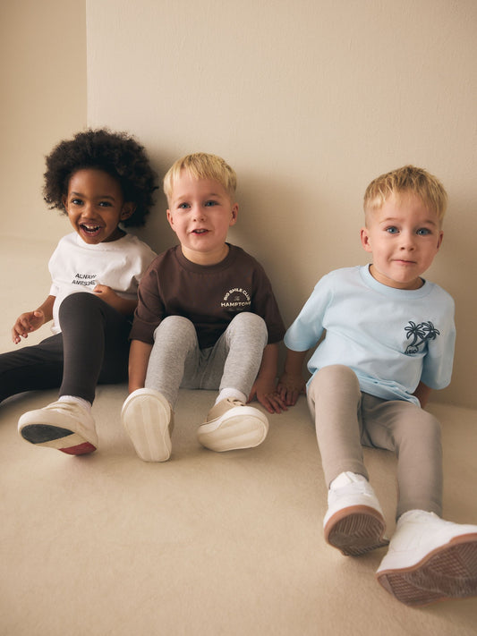 Blue/White/Brown Short Sleeve Top and Leggings Set 3 Pack (3mths-7yrs) image 2