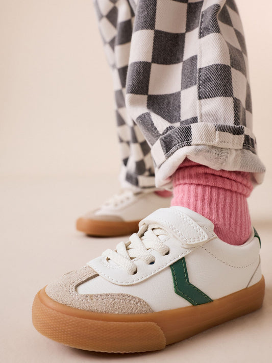 White/Green Standard Fit (F) Touch Fastening Elastic Lace Trainers image 2