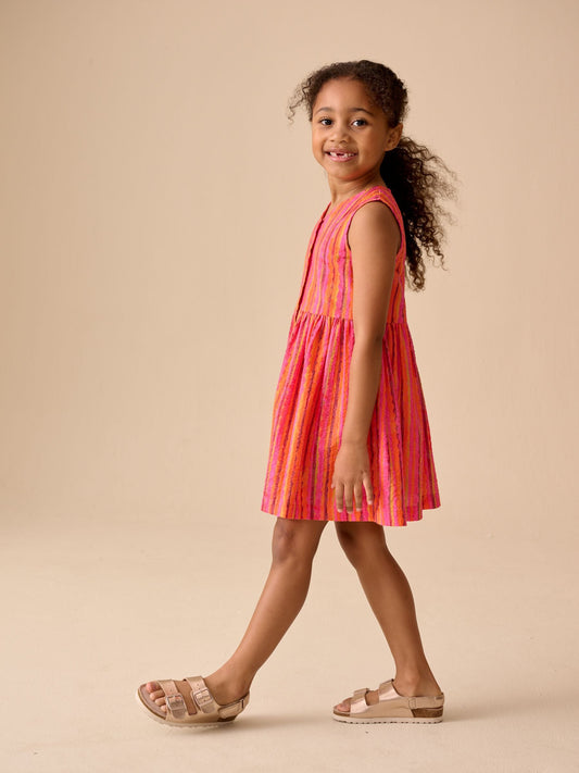 Red/Pink Stripe Stripe Short Sleeve Button Through Dress (3-16yrs) image 2