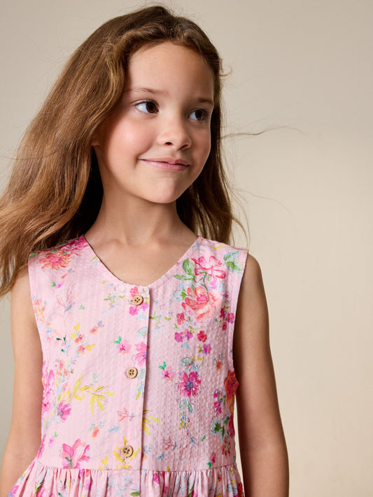Dsiney Kidz - Pink Floral Stripe Short Sleeve Button Through Dress (3-16yrs) image 2