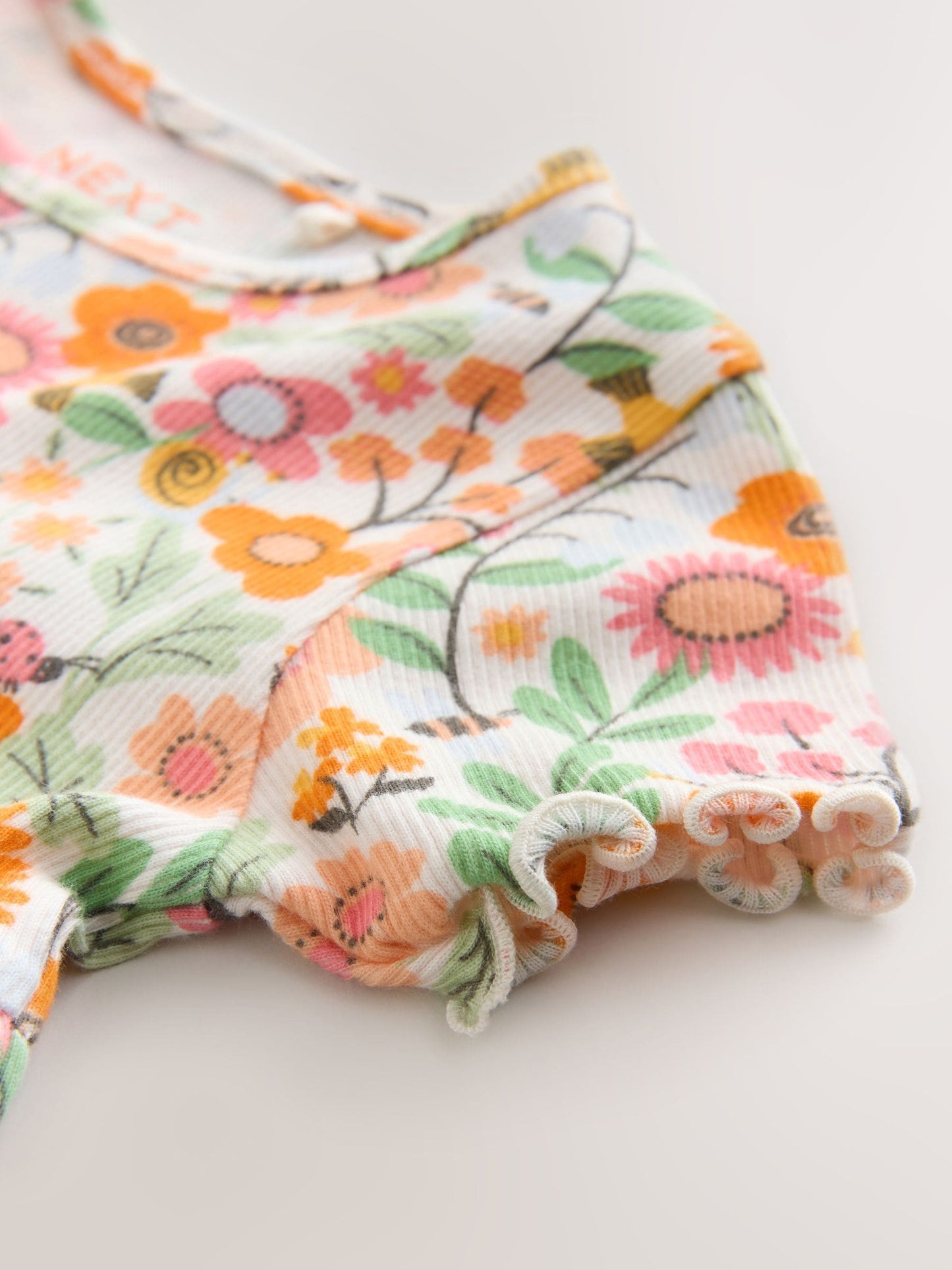 Orange Floral Short Sleeve Ribbed Dress (3mths-7yrs) image 8