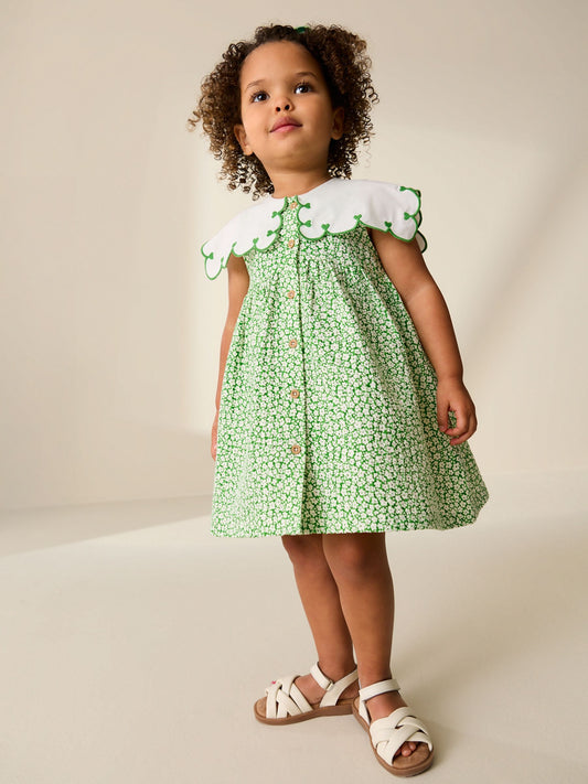 Dsiney Kidz - Green Ditsy Collared Summer Dress (3mths-7yrs) image 2