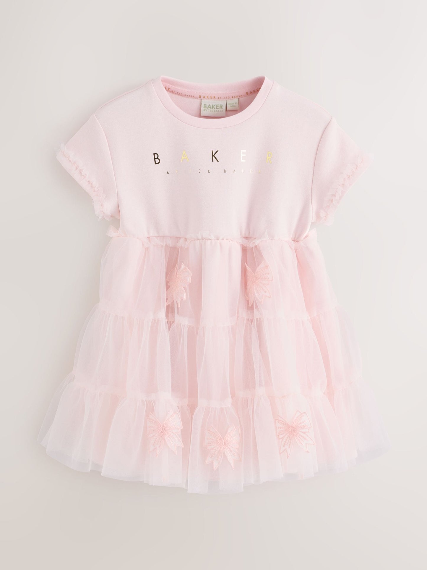 Baker by Ted Baker Pink Mesh 3D Bow Skirted Mockable Dress image 6