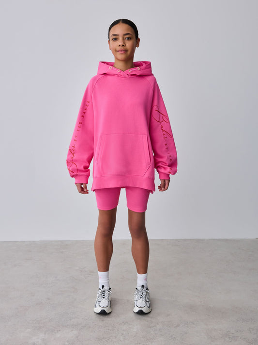Baker by Ted Baker 2 Piece Oversized Script Pink Hoodie & Cycle Shorts Set image 2