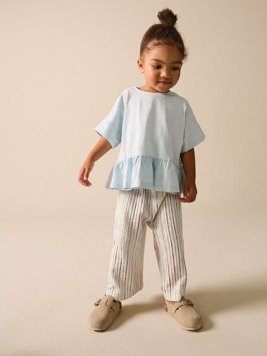 Ecru Red & Blue Stripe Wide Leg Trousers (3mths-7yrs) image 2