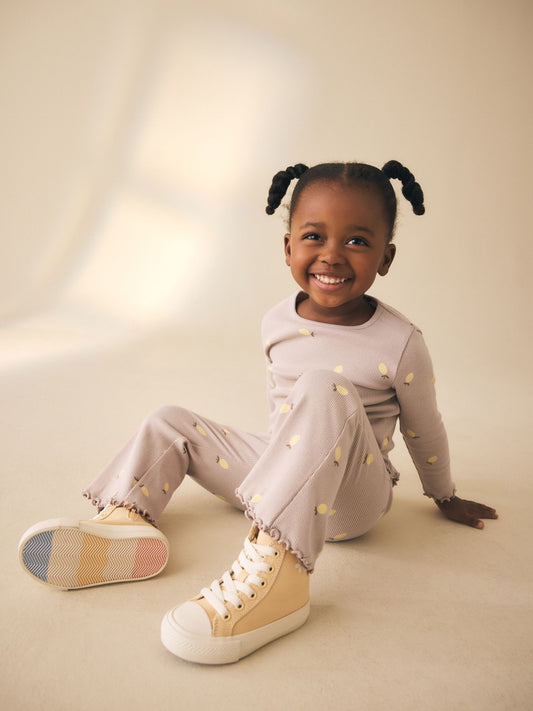Neutral Lemon Print Rib Flare Leggings (3mths-7yrs) image 2