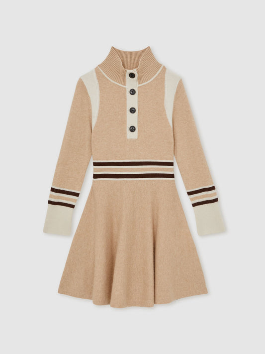Reiss Neutral Vienne 3-9 yrs Wool-Blend Funnel-Neck Knit Dress With Cashmere image 2