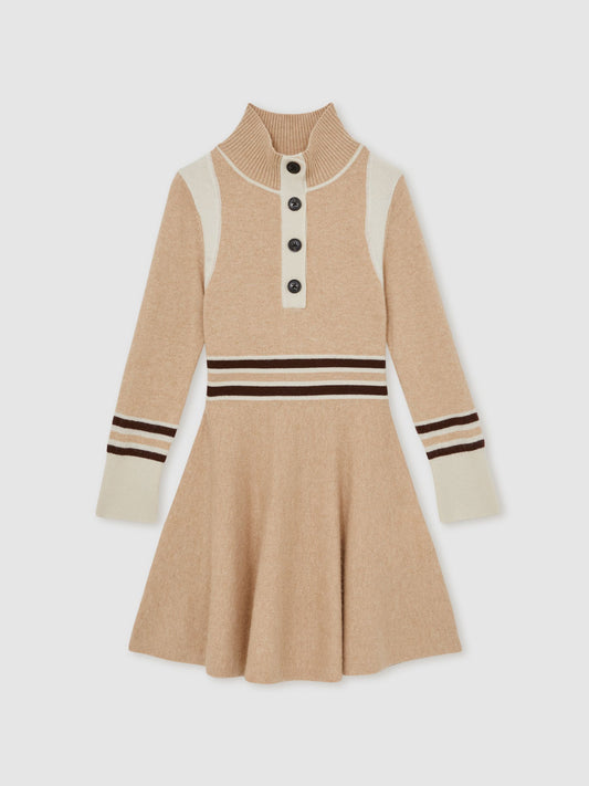 Reiss Neutral Vienne 3-9 yrs Wool-Blend Funnel-Neck Knit Dress With Cashmere image 2