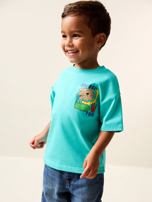 Aqua Blue Animal Short Sleeve Back Print T-Shirt (3mths-7yrs) image 3