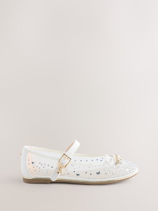 Baker by Ted Baker Mesh Diamante Mary Jane Occasion White Shoes image 2