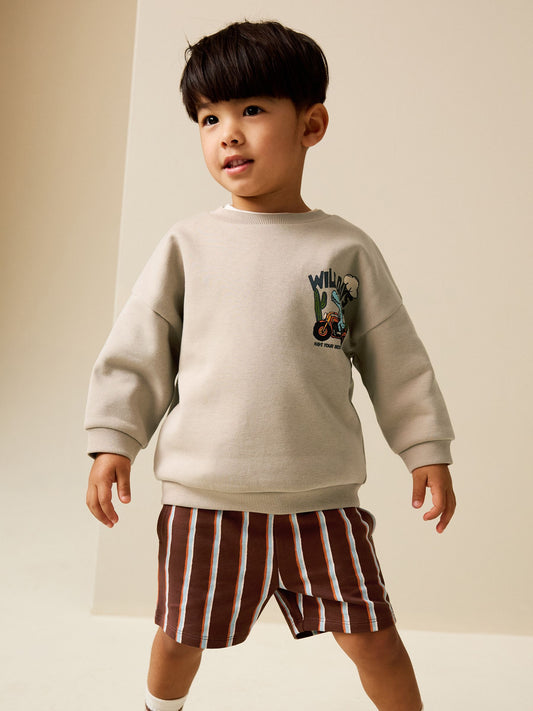 Ecru Wild Days Crew Neck Sweatshirt and Shorts Set (3mths-7yrs) (3mths-7yrs) image 3
