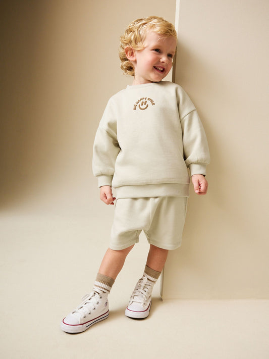 Stone Big Happy Smile Crew Neck Sweatshirt and Shorts Set (3mths-7yrs) image 2