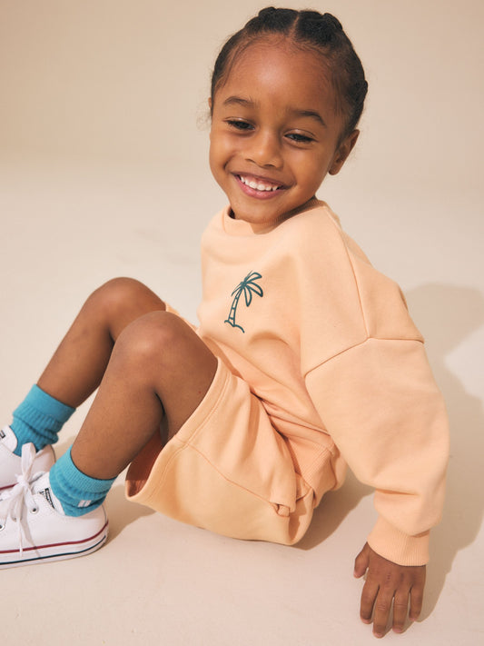 Orange Cool Kids Club Crew Neck Sweatshirt and Shorts Set (3mths-7yrs) image 2