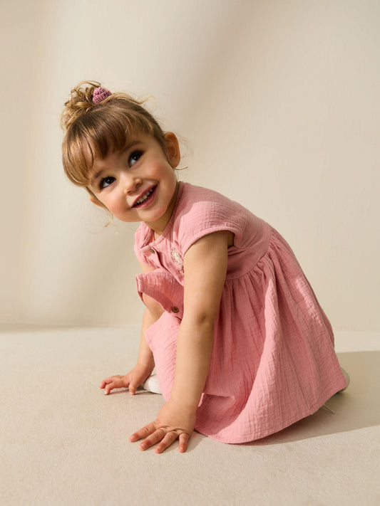 Blush Pink Textured Short Sleeve Dress (3mths-8yrs) image 2