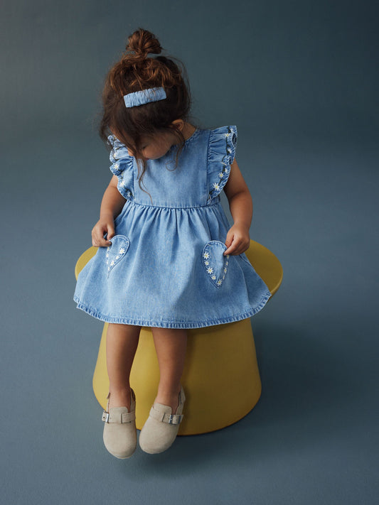 Dsiney Kidz - Mid Blue Denim Frill Sleeve Dress (3mths-8yrs) image 2