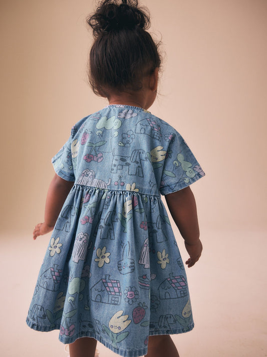 Dsiney Kidz - Pet Print Denim Short Sleeve Dress (3mths-8yrs) image 2