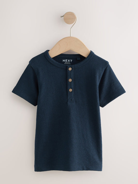 Navy/Blue/Stone Short Sleeve Henley Neck T-Shirts 3 Pack (3mths-7yrs) image 2