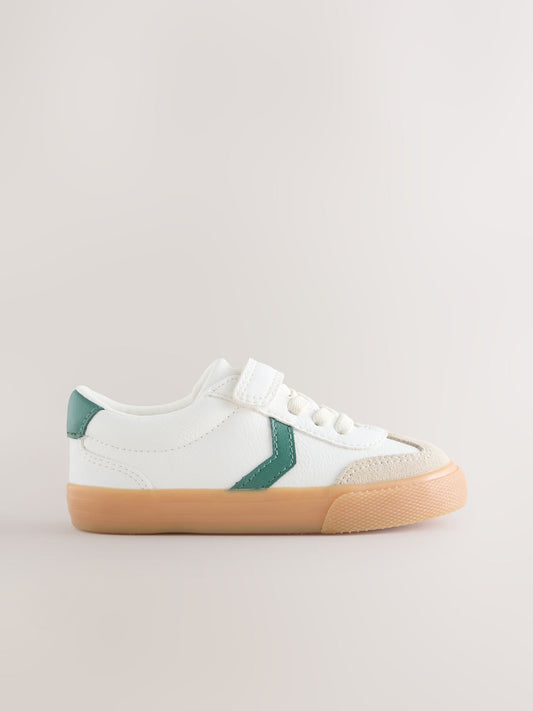 White/Green Wide Fit (G) Touch Fastening Elastic Lace Trainers image 2