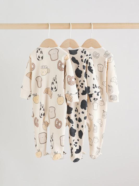 Neutral Brunch Two Way Zip Baby Sleepsuits 3 Pack (0-2yrs) image 2
