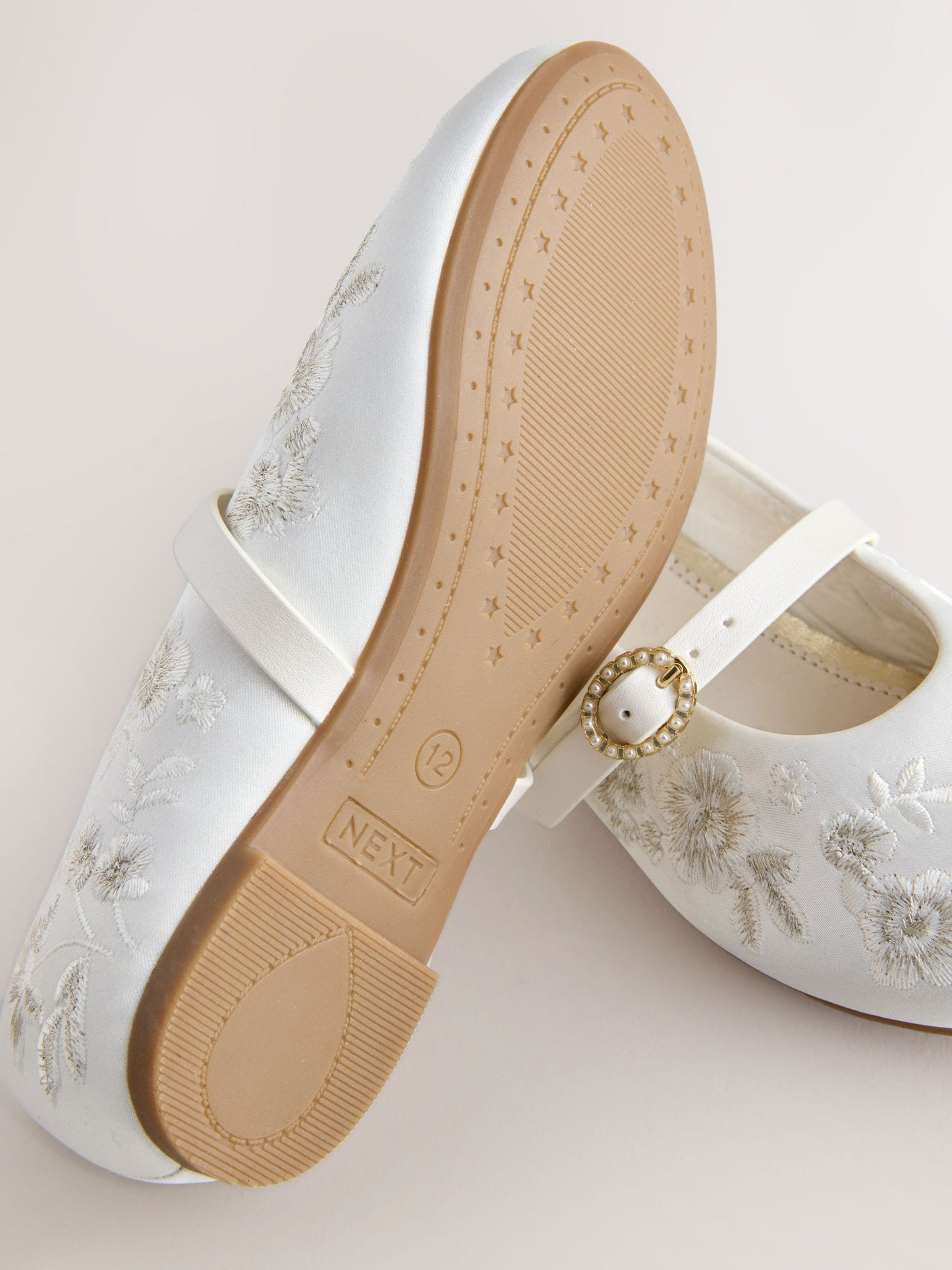 Dsiney Kidz - White Embroidered Stain Resistant Satin Mary Jane Occasion Shoes image 5